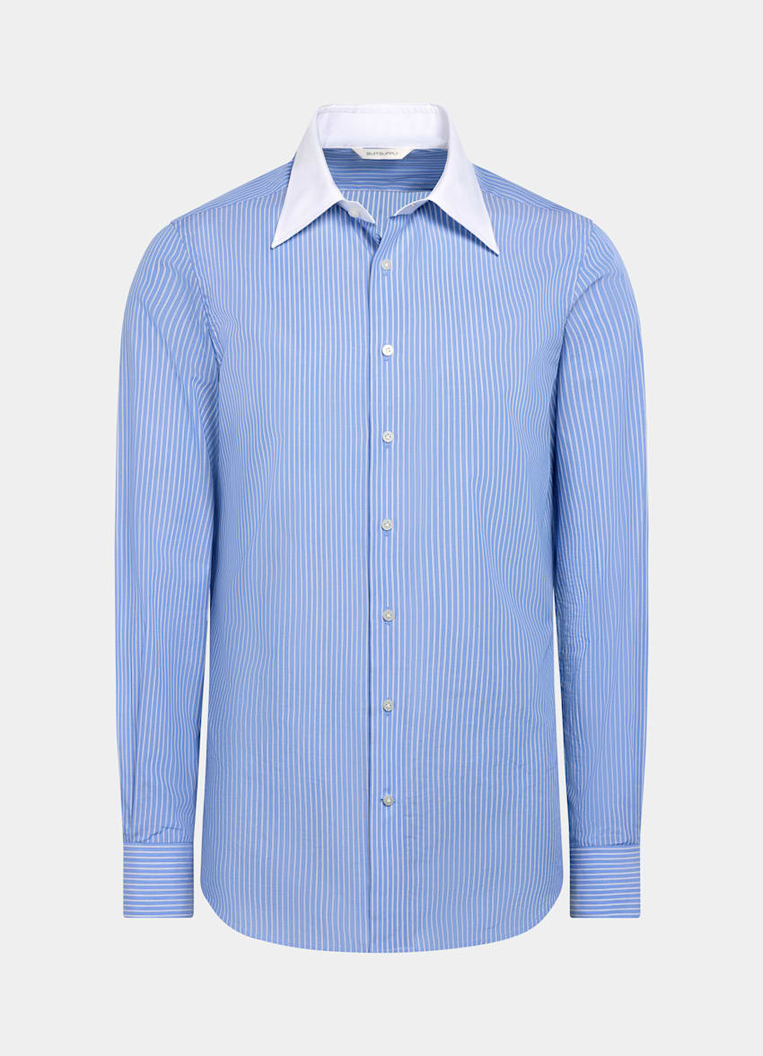 SUITSUPPLY Egyptian Cotton by Albini, Italy Light Blue Striped Tailored Fit Shirt