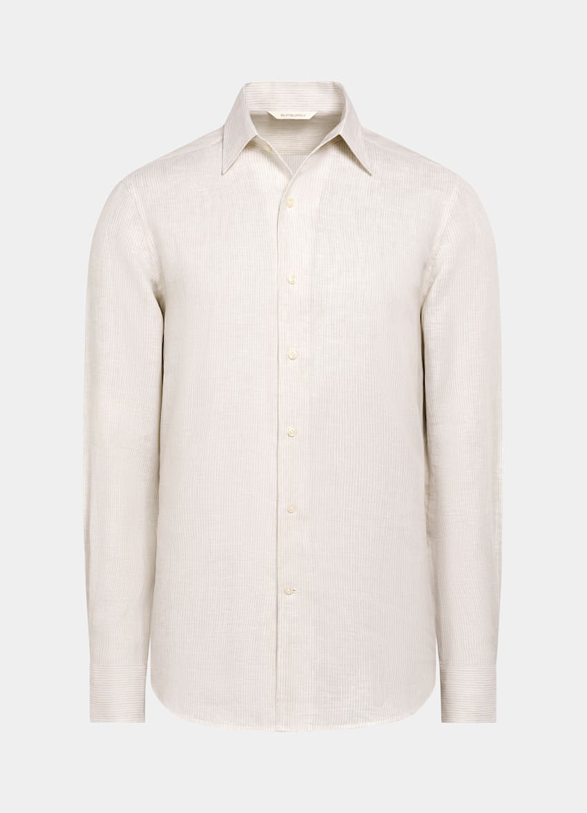 SUITSUPPLY Pure Linen by Albini, Italy Sand Striped Tailored Fit Shirt