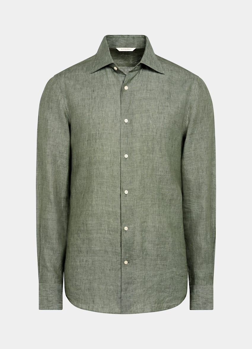 SUITSUPPLY Pure Linen by Albini, Italy Green Tailored Fit Shirt