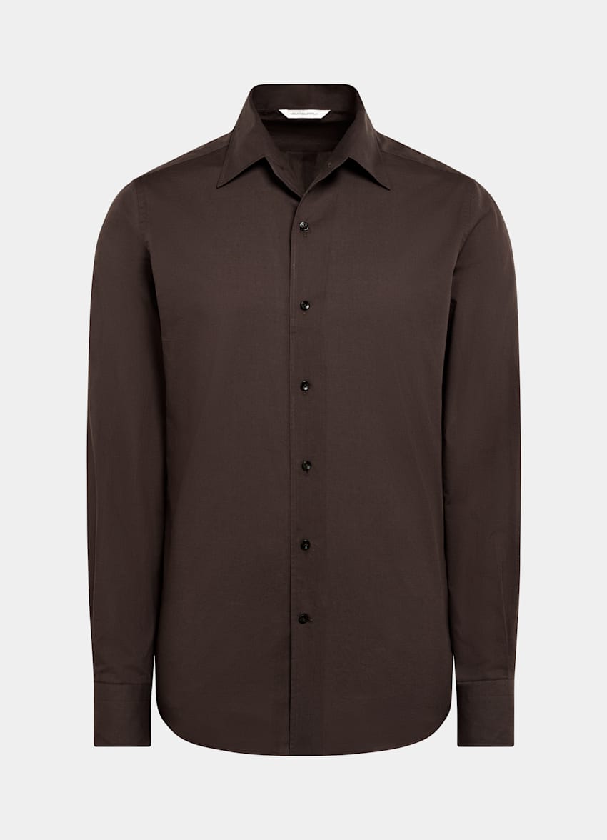 SUITSUPPLY Egyptian Cotton by Albini, Italy Brown Tailored Fit Shirt