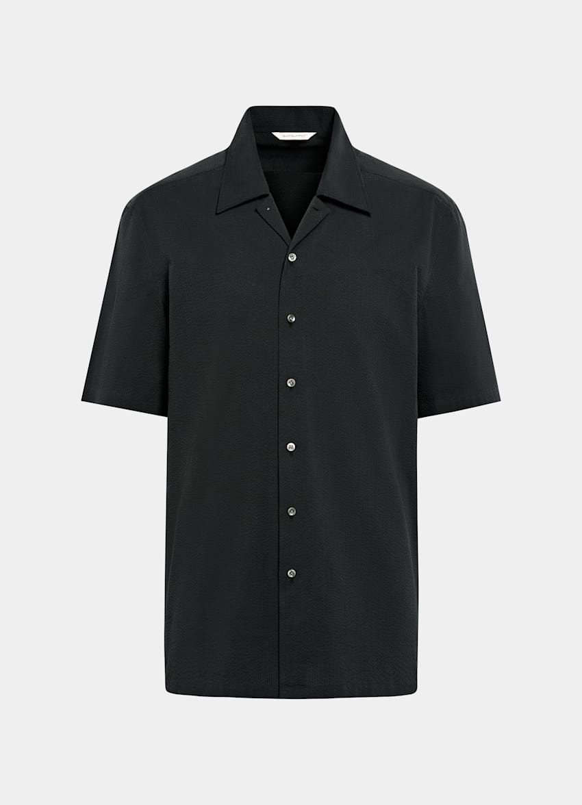 SUITSUPPLY Egyptian Cotton by Testa 1919 Srl, Italy Black Tailored Fit Short Sleeve Shirt