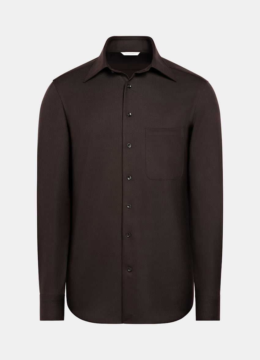 SUITSUPPLY Pure Wool by Vitale Barberis Canonico, Italy Dark Brown Relaxed Fit Shirt