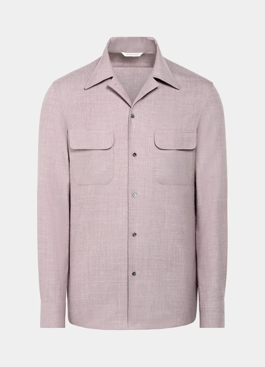 SUITSUPPLY Wool, Silk & Linen by E.Thomas, Italy Purple Relaxed Fit Shirt