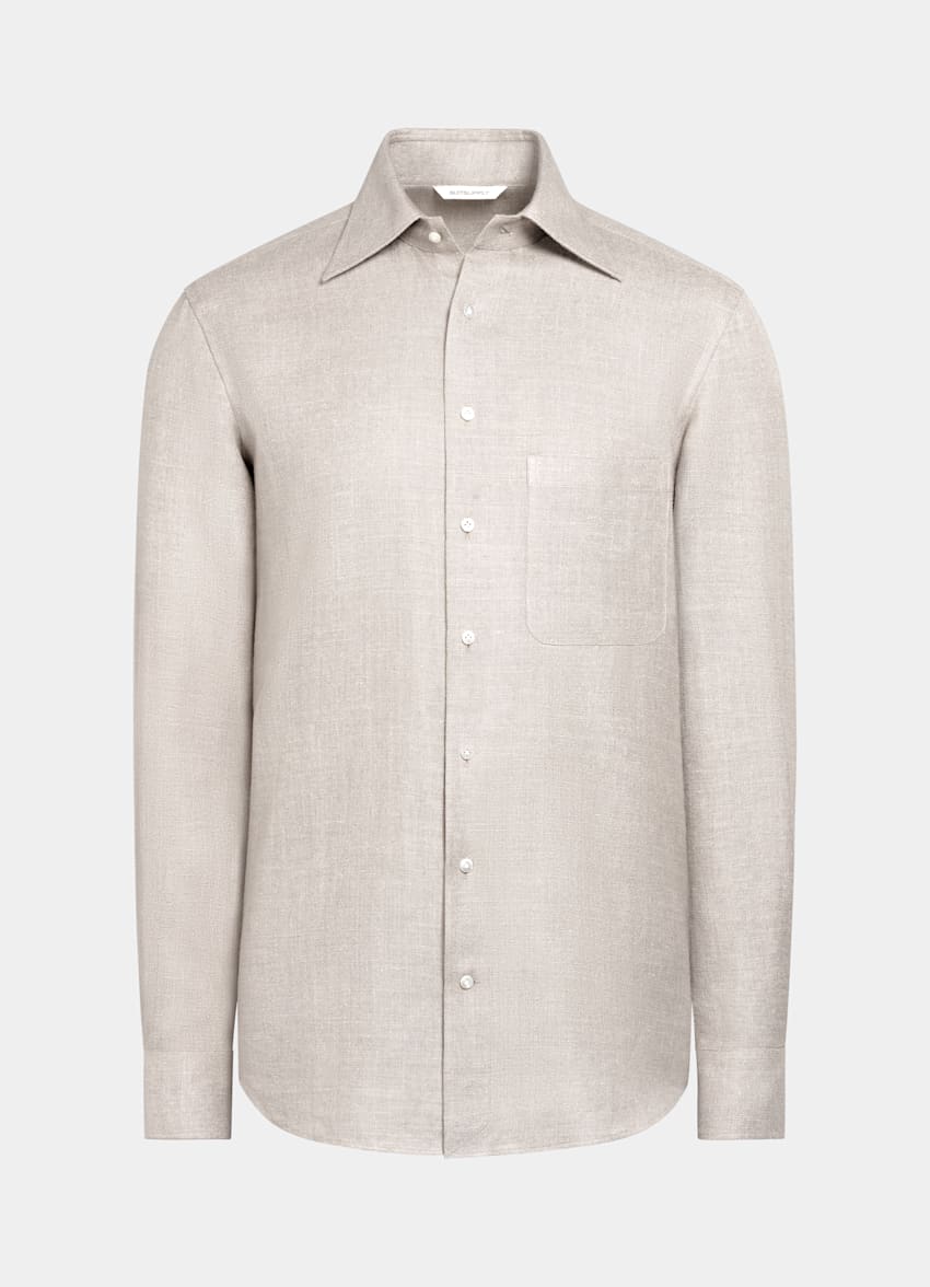 SUITSUPPLY Silk Linen Wool by E.Thomas, Italy Light Taupe Relaxed Fit Shirt
