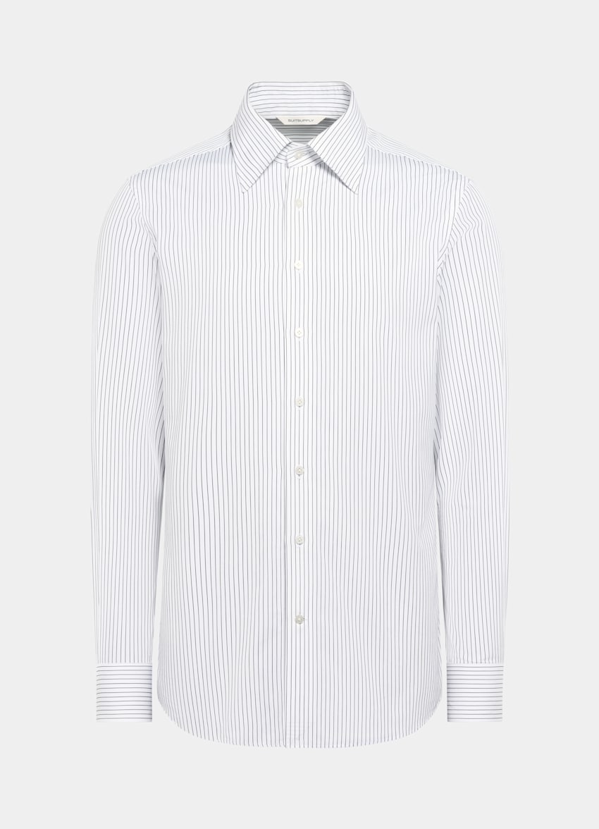 SUITSUPPLY Algodón egipcio de Thomas Mason, Italia Camisa blanca a rayas con cuello en punta