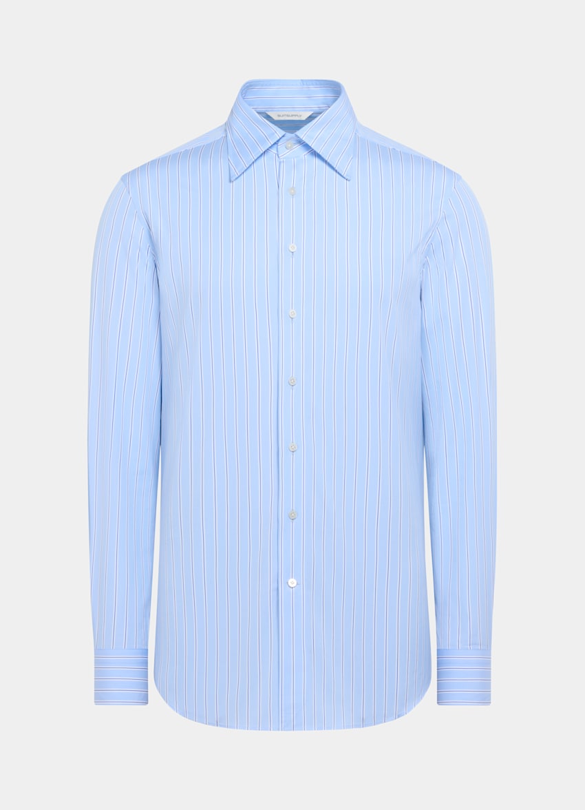 SUITSUPPLY Egyptian Cotton by Thomas Mason, Italy Blue Striped Point Collar Shirt
