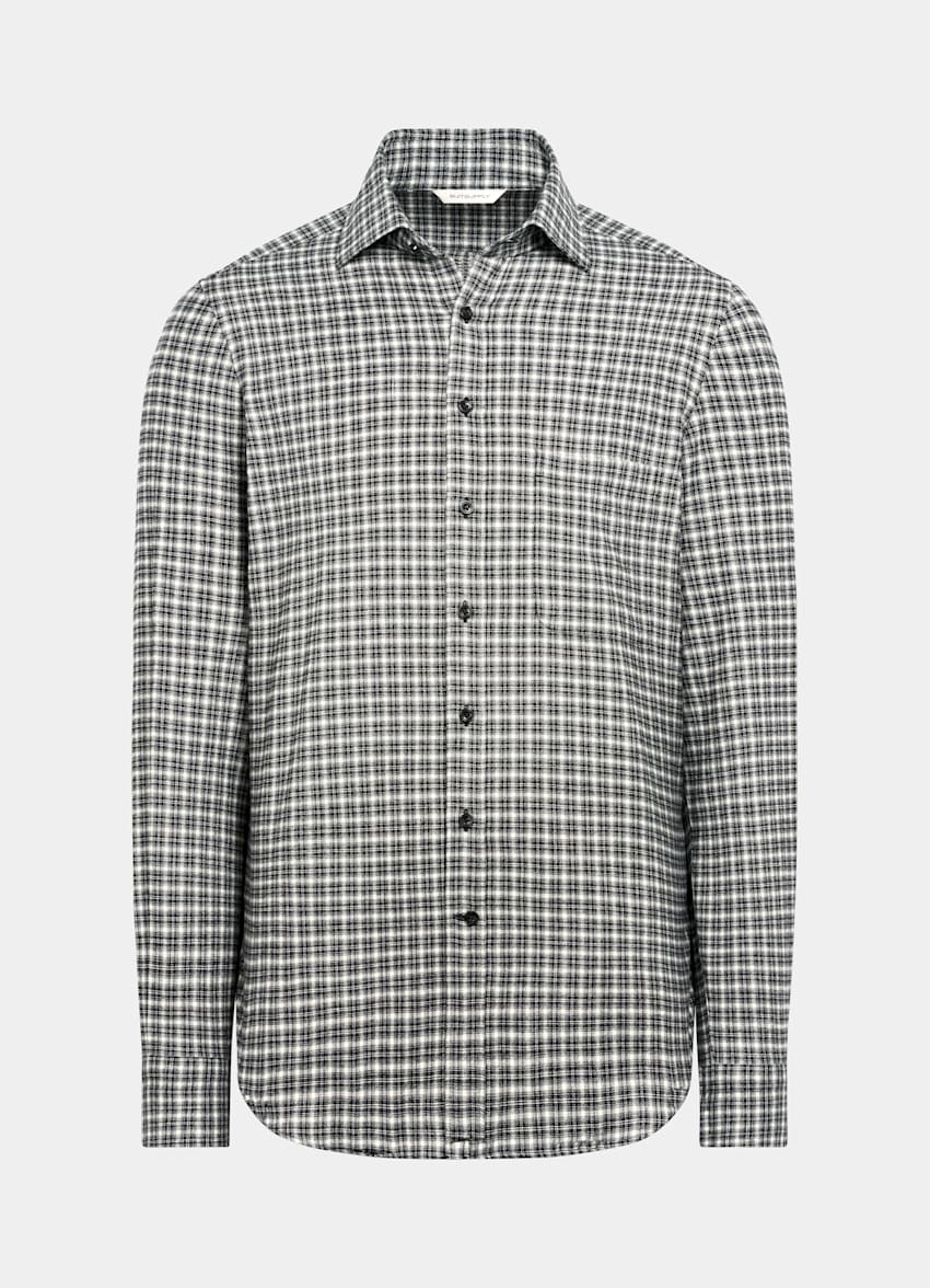 SUITSUPPLY Egyptian Cotton Flannel by Albiate, Italy Black Checked Cotton Flannel Shirt