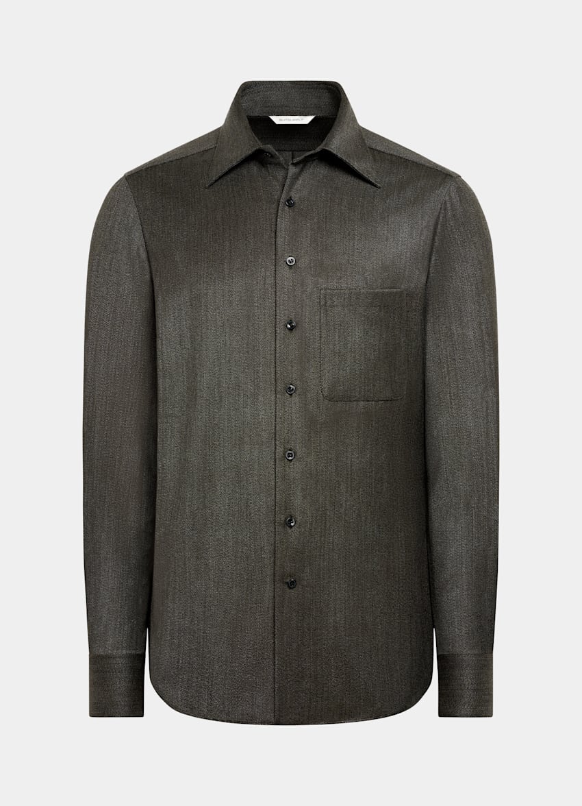 SUITSUPPLY 순수 울, Vitale Barberis Canonico, 이탈리아 그린 울 오버셔츠