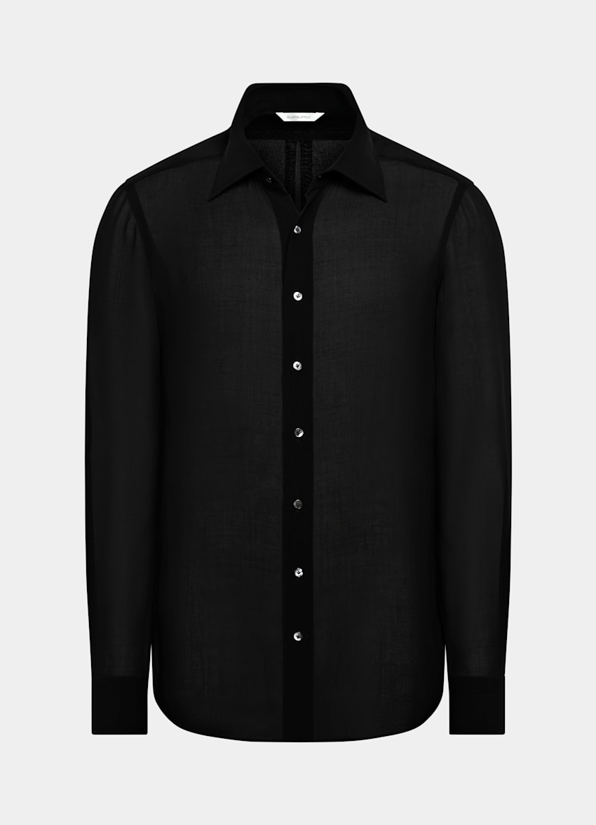 SUITSUPPLY Pure Wool Crepe by Botto Giuseppe, Italy Black Wool Shirt