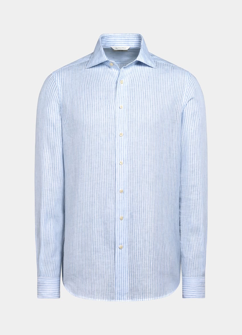 SUITSUPPLY Pure Linen by Baird McNutt, United Kingdom Mid Blue Striped Linen Shirt