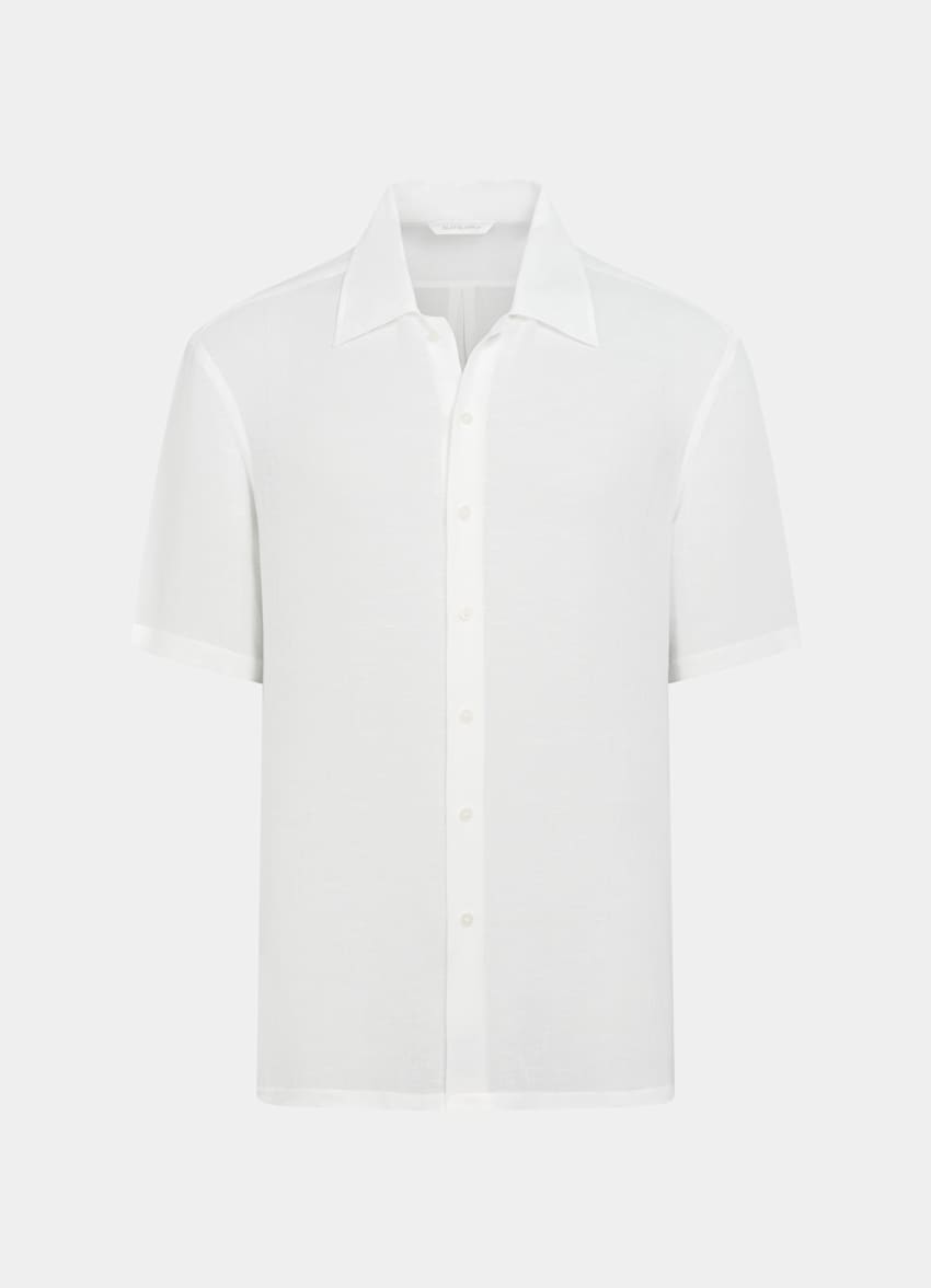 SUITSUPPLY Viscose Linen by Emmetex, Italy Off-White Viscose Linen Short Sleeve Shirt