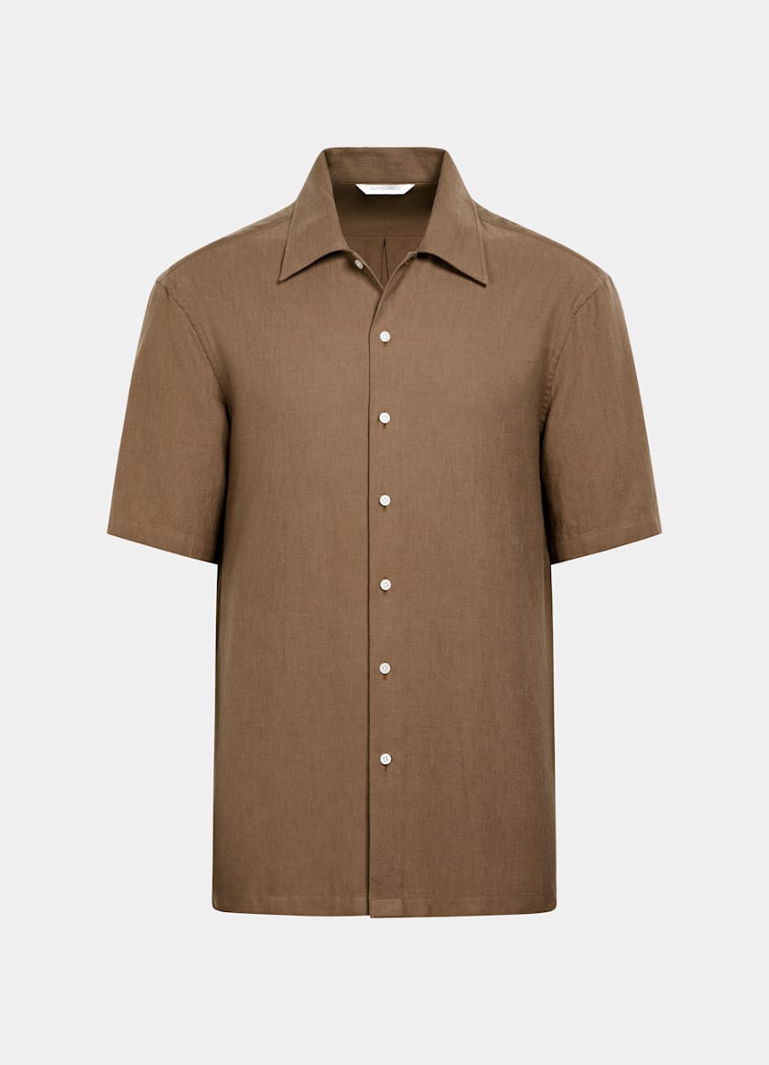 SUITSUPPLY Pure Cotton - Sidogras, Espagne Mid Brown Cotton Short Sleeve Shirt