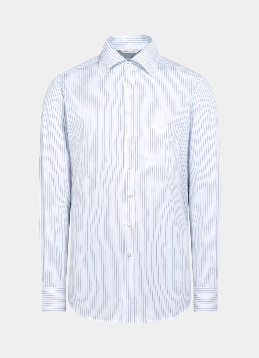 SUITSUPPLY Cotone egiziano - Sidogras, Spagna Camicia a righe blu medio colletto classico 