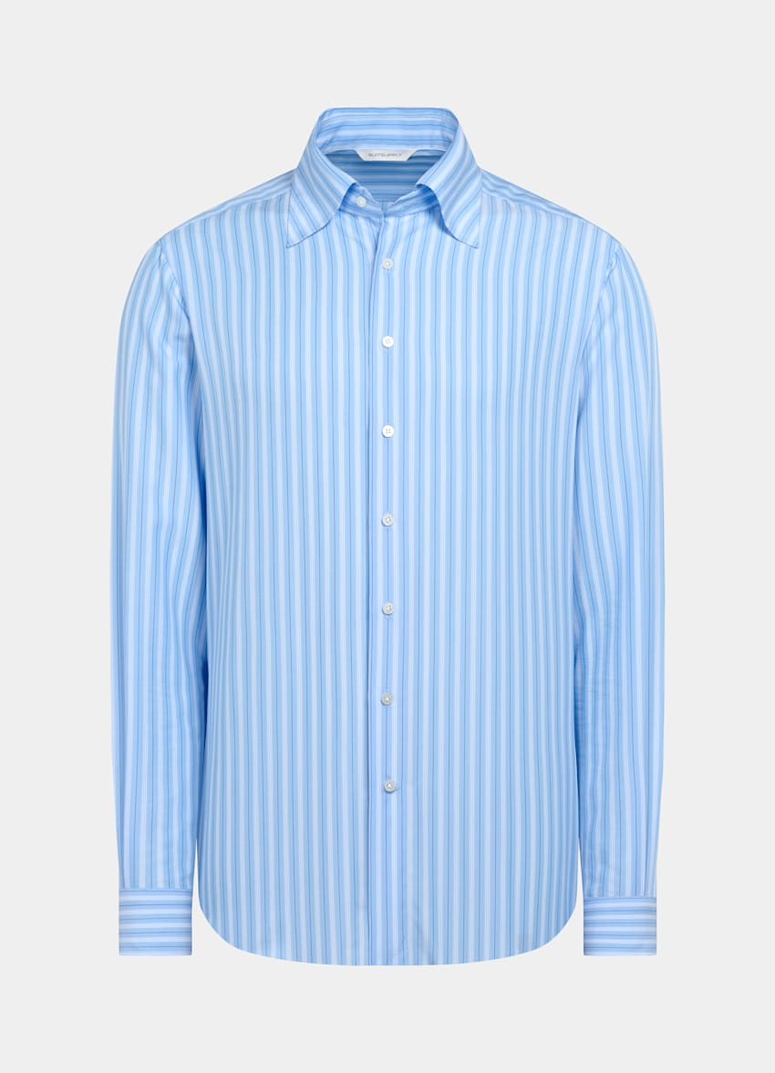 SUITSUPPLY Tencel de Sidogras, Espa&ntilde;a Camisa de lyocell a rayas azul medio