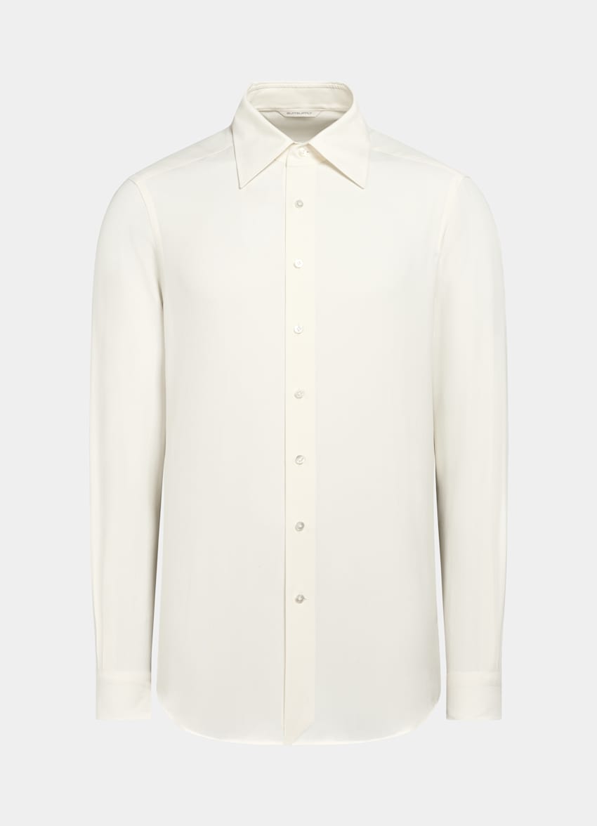 SUITSUPPLY Pure Silk by Beste, Italy Off-White Point Collar Shirt