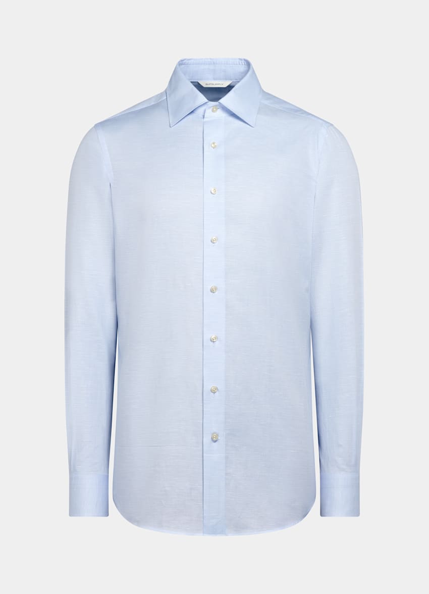 SUITSUPPLY Cotton Linen by Testa 1919 Srl, Italy Light Blue Classic Collar Shirt
