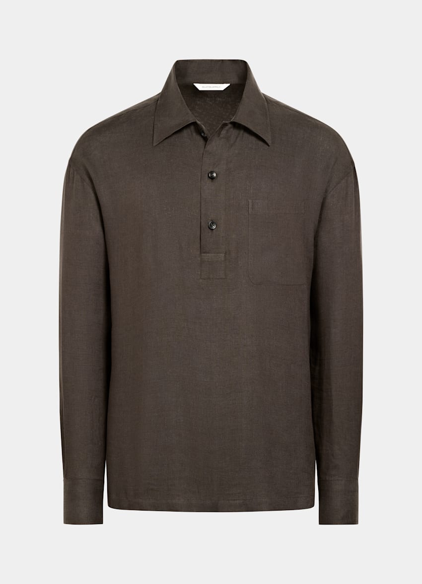 SUITSUPPLY Pure Linen by Baird McNutt, United Kingdom Dark Brown Linen Popover Shirt