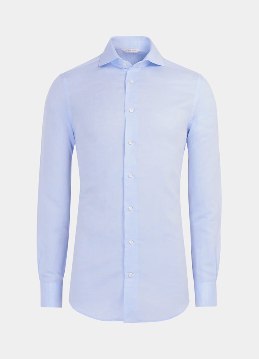 SUITSUPPLY 意大利 Leggiuno 生产的棉、亚麻面料 浅蓝色斜纹特别修身剪裁衬衫
