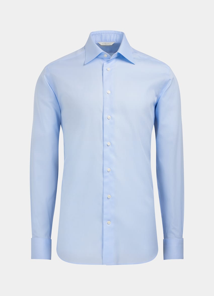 SUITSUPPLY Puro cotone Traveller Camicia Royal Oxford azzurra vestibilità slim