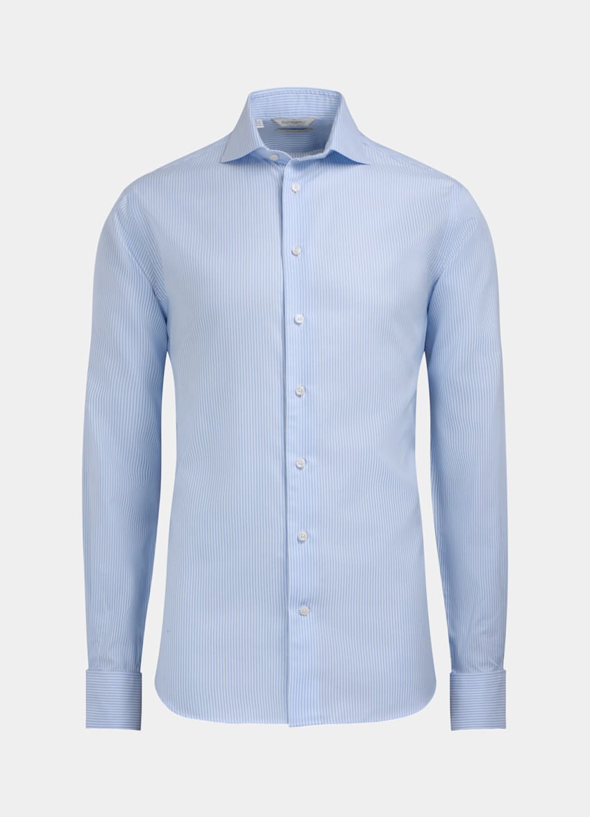 SUITSUPPLY Pure Cotton Traveller Light Blue Striped Royal Oxford Extra Slim Fit Shirt