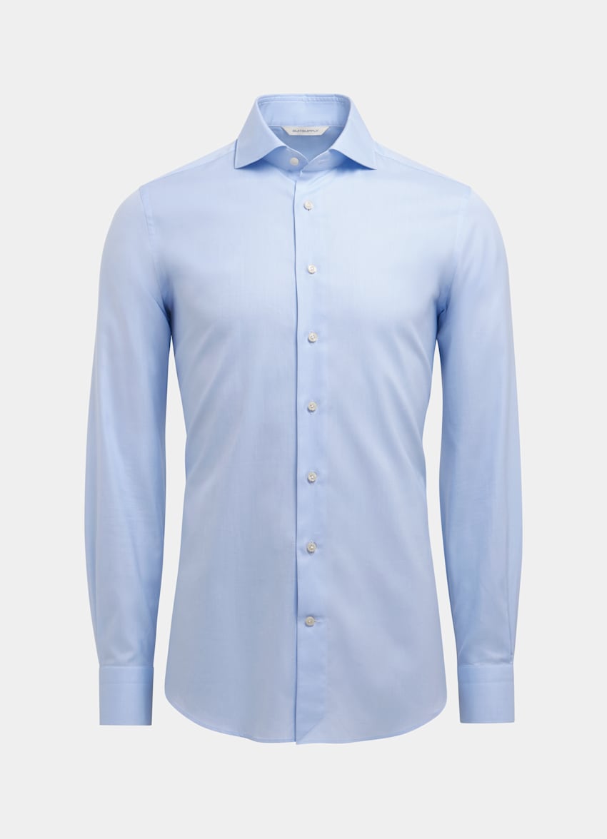 SUITSUPPLY 意大利 Albini 生产的埃及棉面料 浅蓝色斜纹特别修身剪裁衬衫