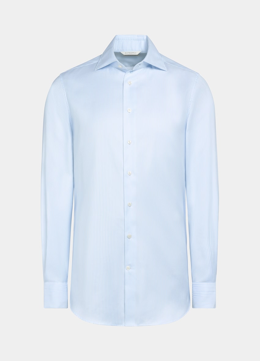 SUITSUPPLY Egyptian Cotton Traveller by Weba, Switzerland Light Blue Striped Oxford Extra Slim Fit Shirt