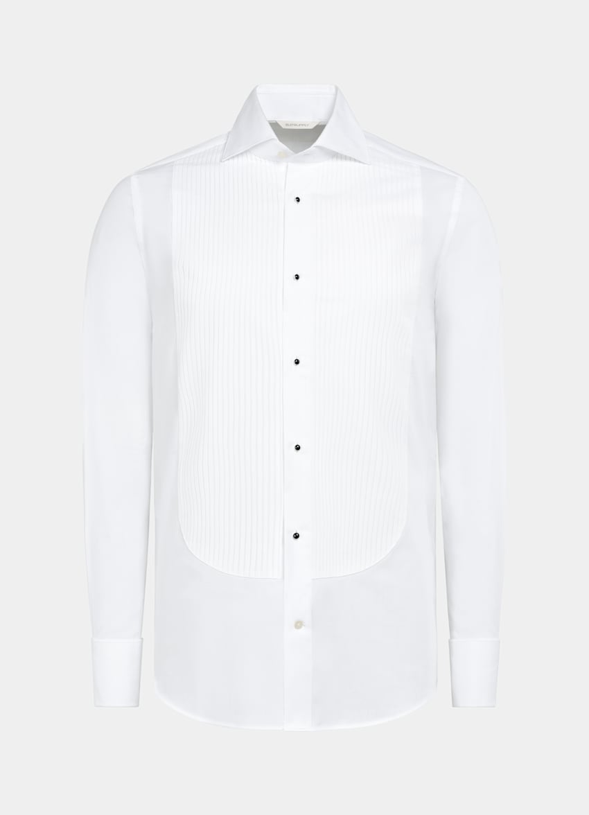SUITSUPPLY Egyptian Cotton by Testa Spa, Italy White Slim Fit Tuxedo Shirt