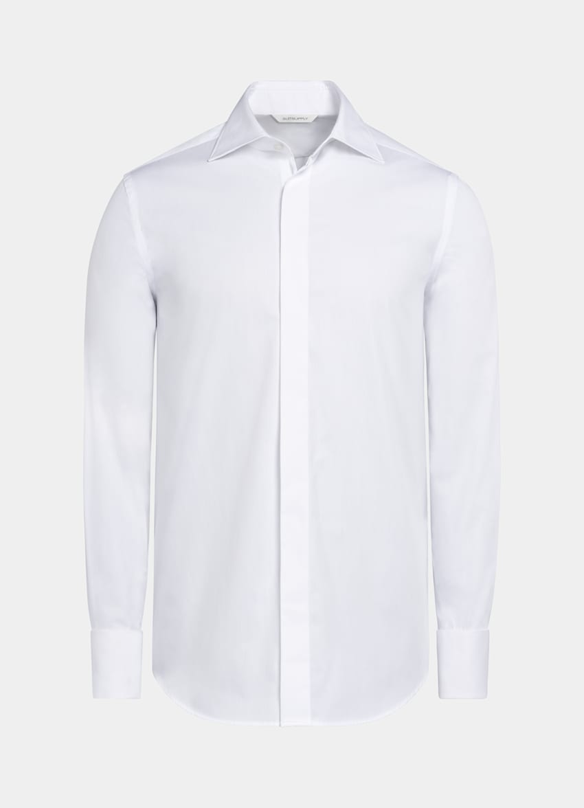 SUITSUPPLY Egyptian Cotton by Testa Spa, Italy White Twill Slim Fit Tuxedo Shirt