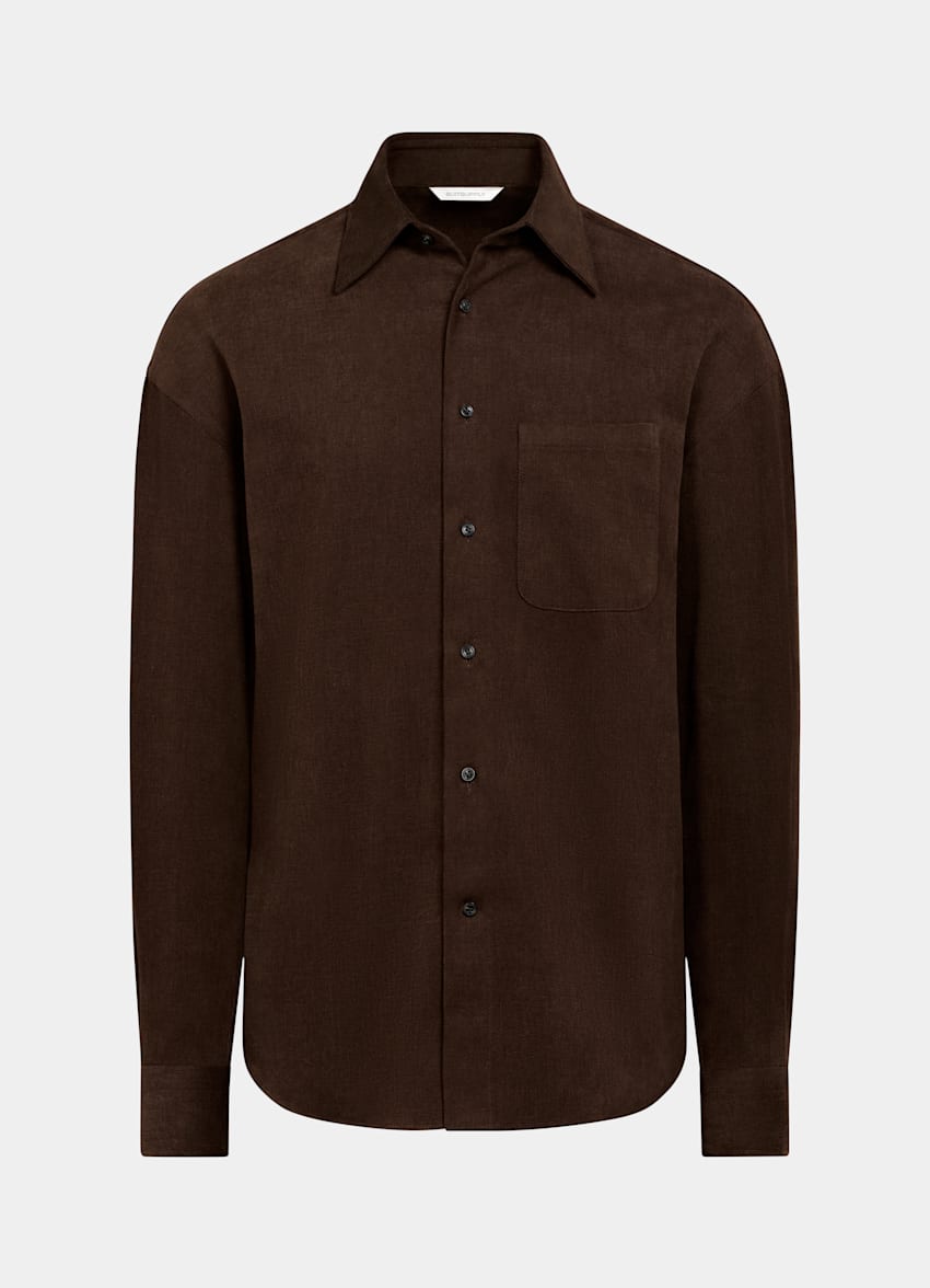 SUITSUPPLY Puro algod&oacute;n de Di Sondrio, Italia Sobrecamisa de algod&oacute;n marr&oacute;n oscuro
