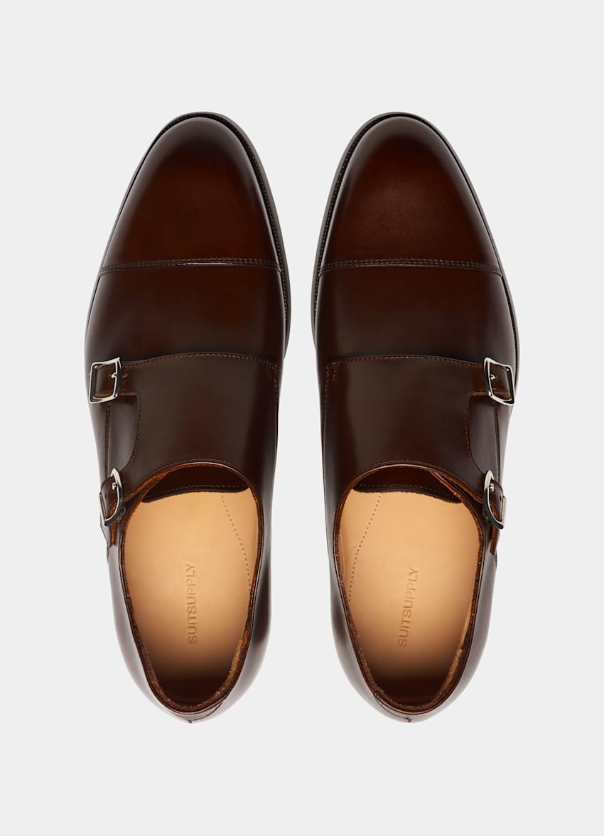 SUITSUPPLY Piel italiana de becerro Zapato marrón de doble hebilla