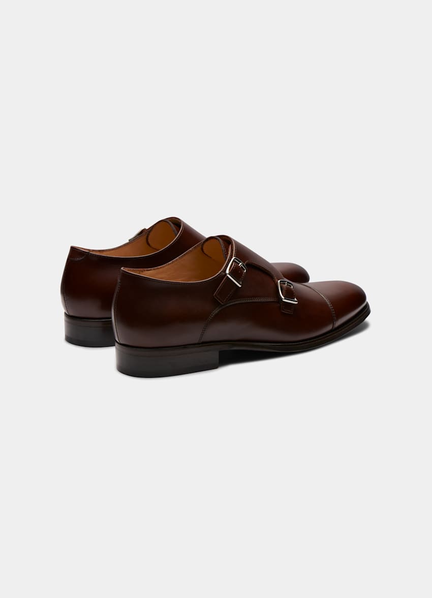 SUITSUPPLY Cuir de veau italien Chaussures double boucle marron
