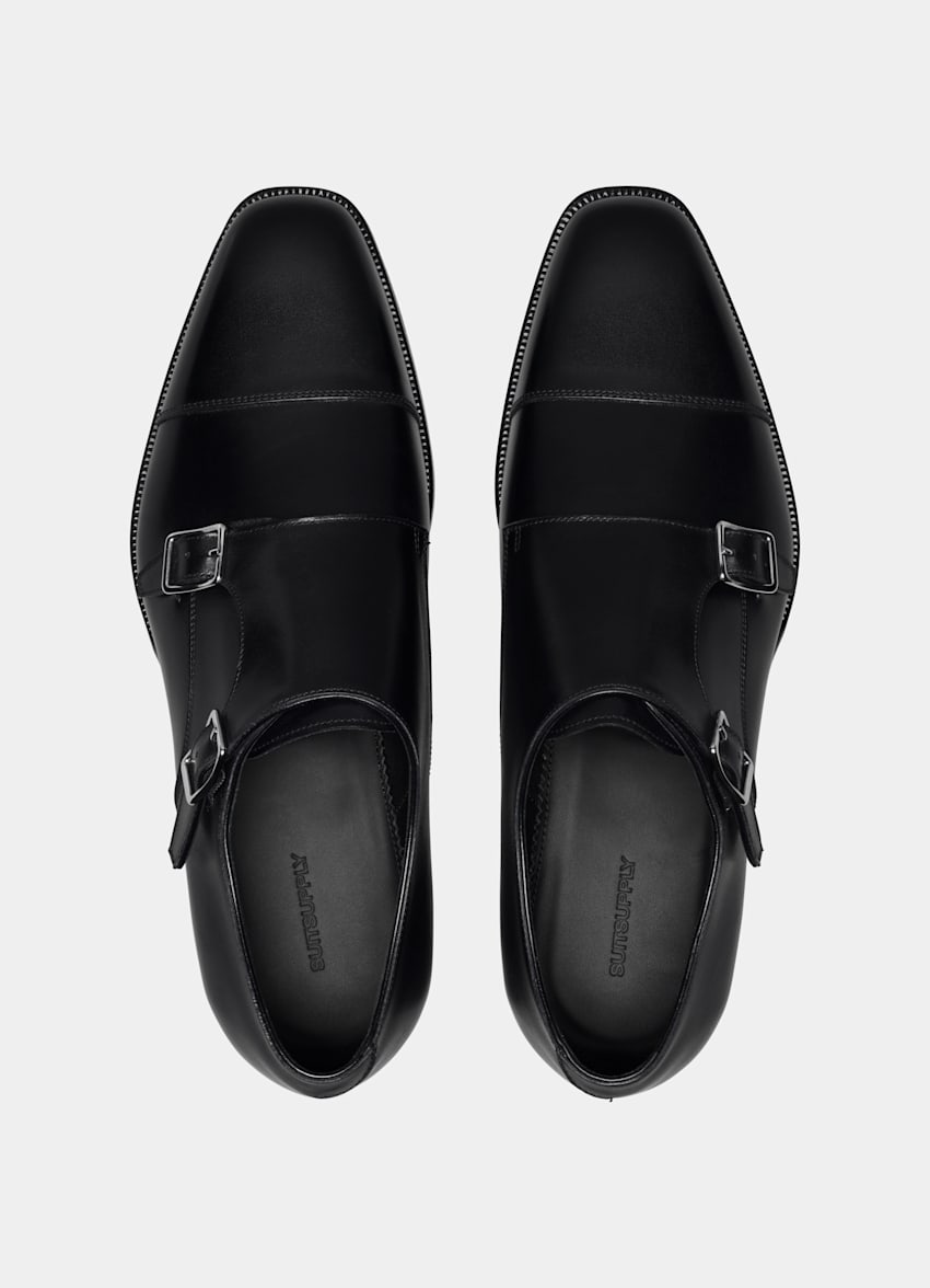 SUITSUPPLY Italian Calf Leather Black Double Monk Strap