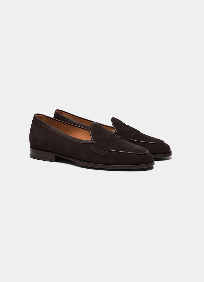 SUITSUPPLY Italian Calf Suede Brown Penny Loafer
