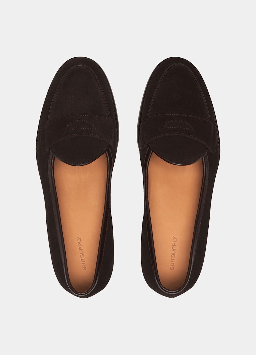 SUITSUPPLY Italian Calf Suede Brown Penny Loafer