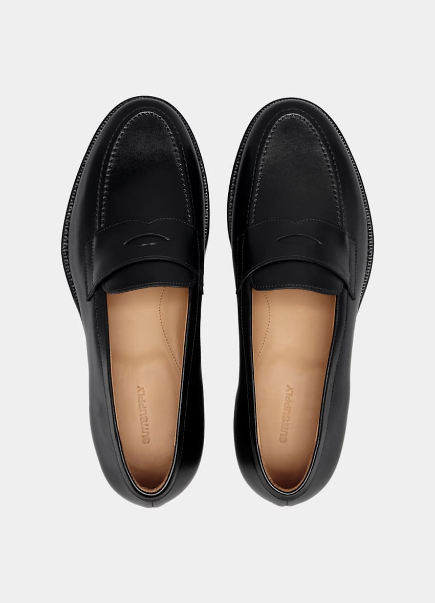 SUITSUPPLY Italian Calf Leather Black Penny Loafer