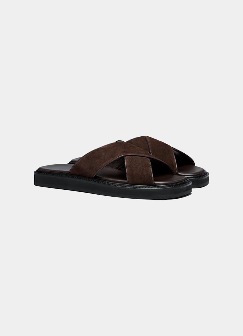 SUITSUPPLY Italian Calf Suede Dark Brown Slipper - Made in Italy