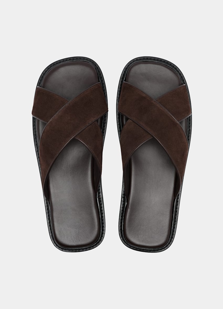 SUITSUPPLY Italian Calf Suede Dark Brown Slipper - Made in Italy