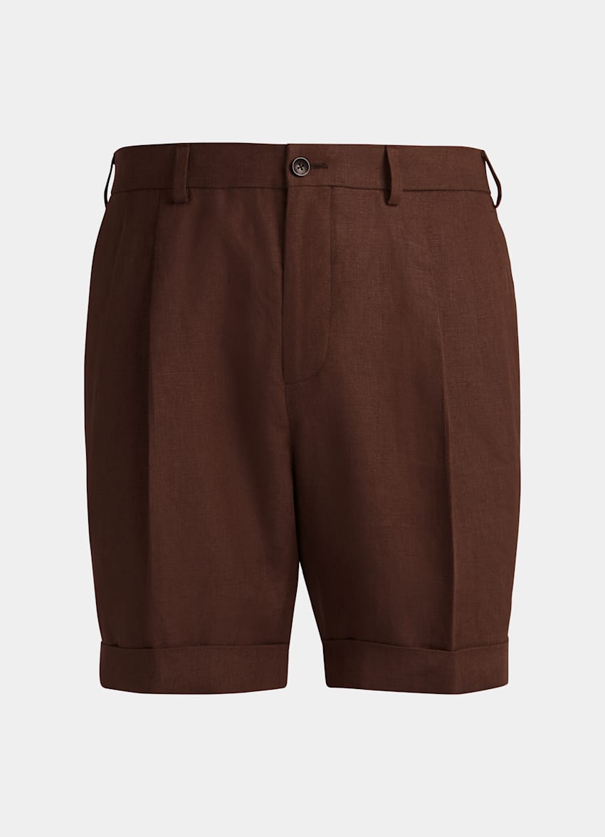 Brown Pleated Bosa Shorts Pure Linen Suitsupply Online Store