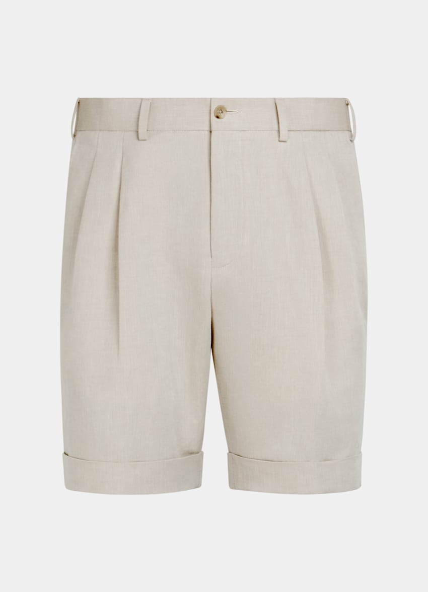 SUITSUPPLY Linen Cotton by Di Sondrio, Italy Sand Pleated Bosa Shorts