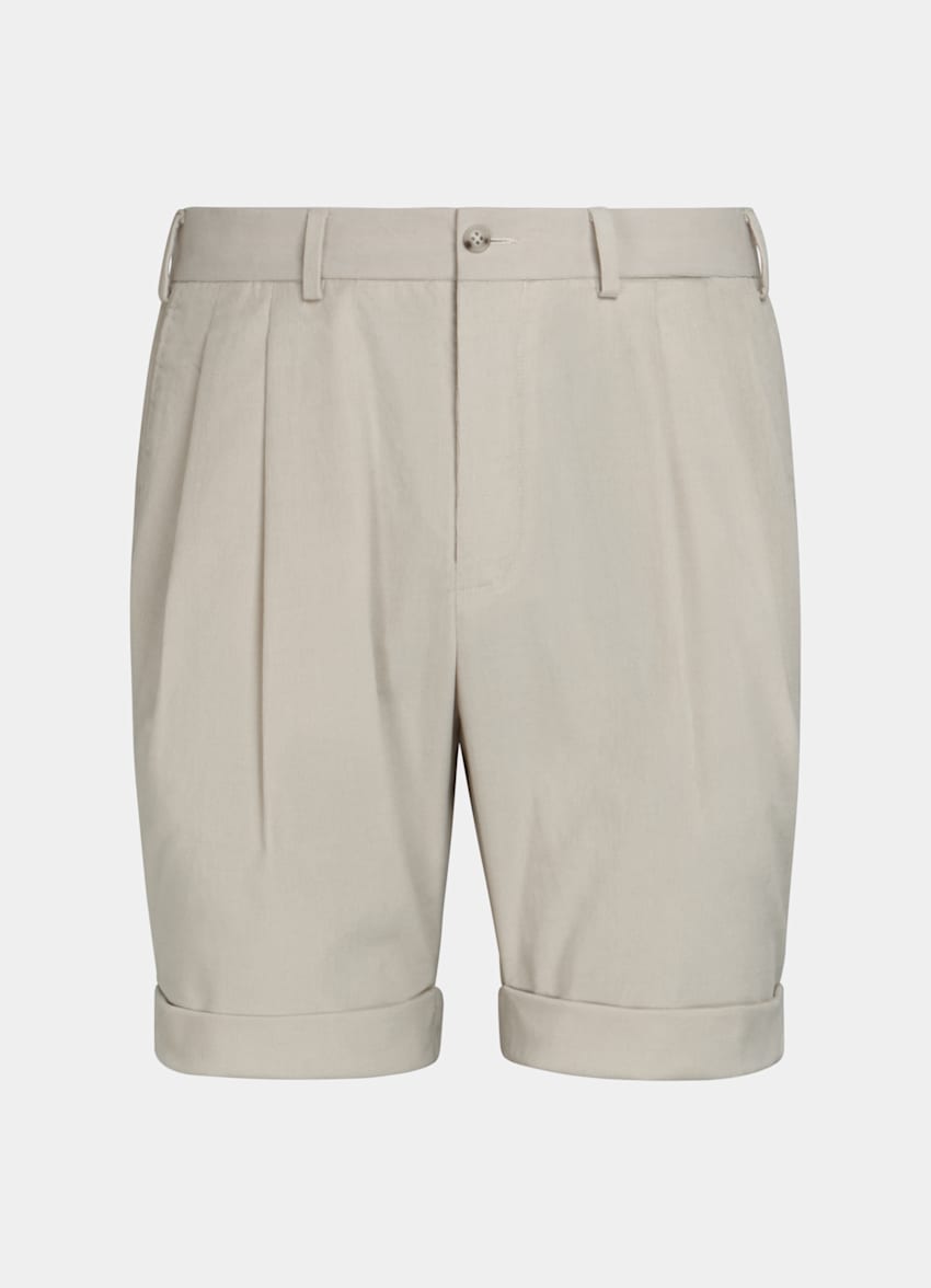 SUITSUPPLY Stretch Cotton by Pontoglio, Italy Sand Pleated Bosa Shorts