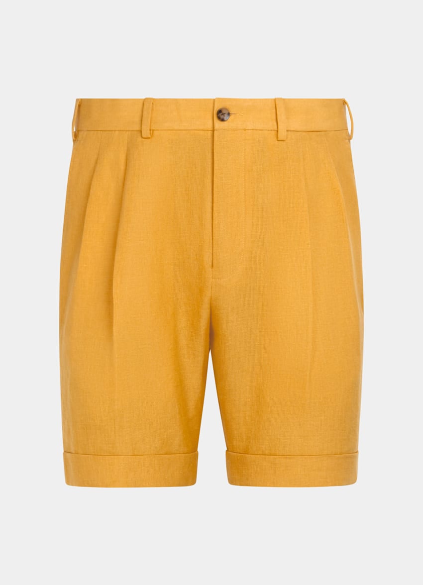 SUITSUPPLY Pure Linen by Rogna, Italy Yellow Pleated Bosa Shorts