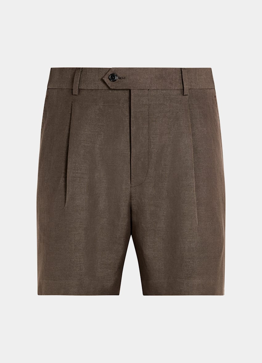 SUITSUPPLY Cotton Linen by Solbiati, Italy Dark Brown Straight Leg Shorts