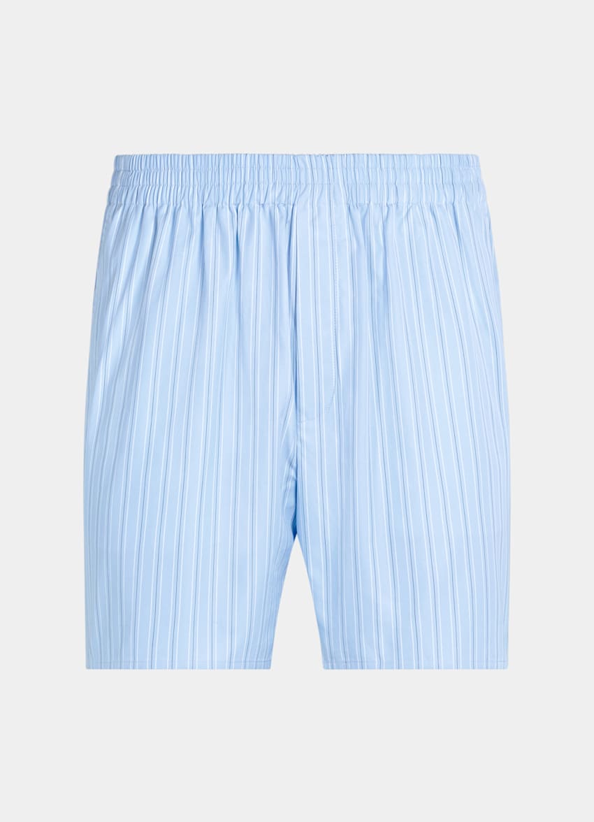 SUITSUPPLY Pure Cotton by Albini, Italy Light Blue Striped Straight Leg Shorts