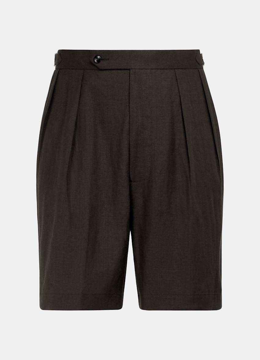 SUITSUPPLY Pure Linen by Di Sondrio, Italy Dark Brown Pleated Mira Shorts