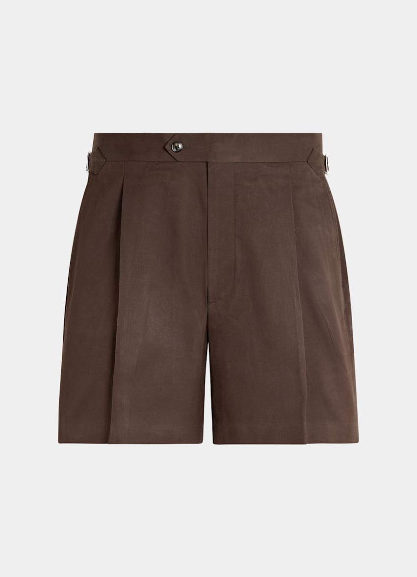 SUITSUPPLY Pure Cotton by E.Thomas, Italy Dark Brown Pleated Duca Shorts