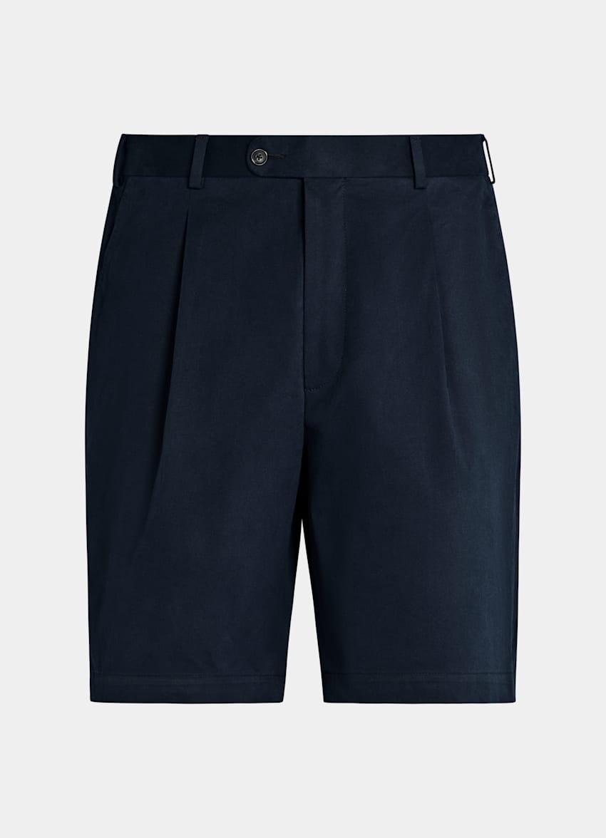 SUITSUPPLY Algodón elástico de Di Sondrio, Italia Pantalones cortos Firenze azul marino plisados
