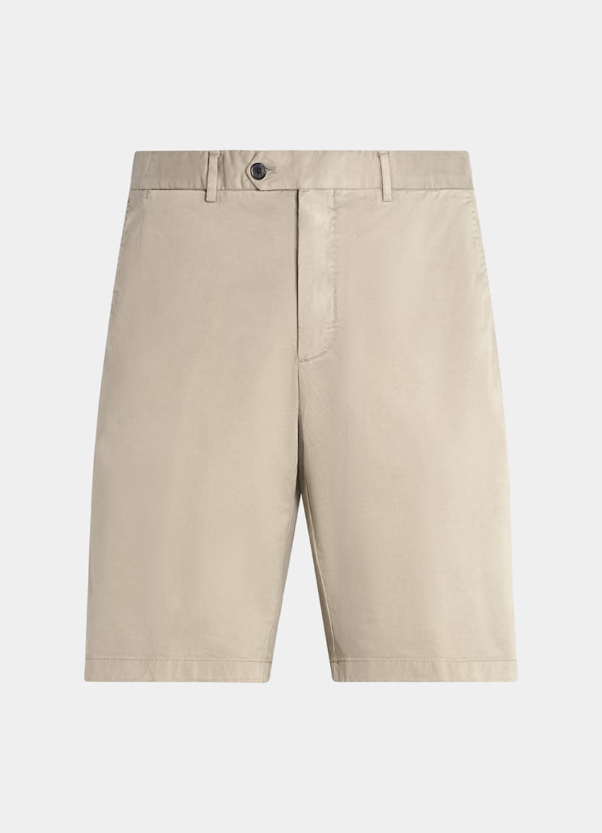 SUITSUPPLY Stretch Cotton by Di Sondrio, Italy Taupe Slim Leg Shorts