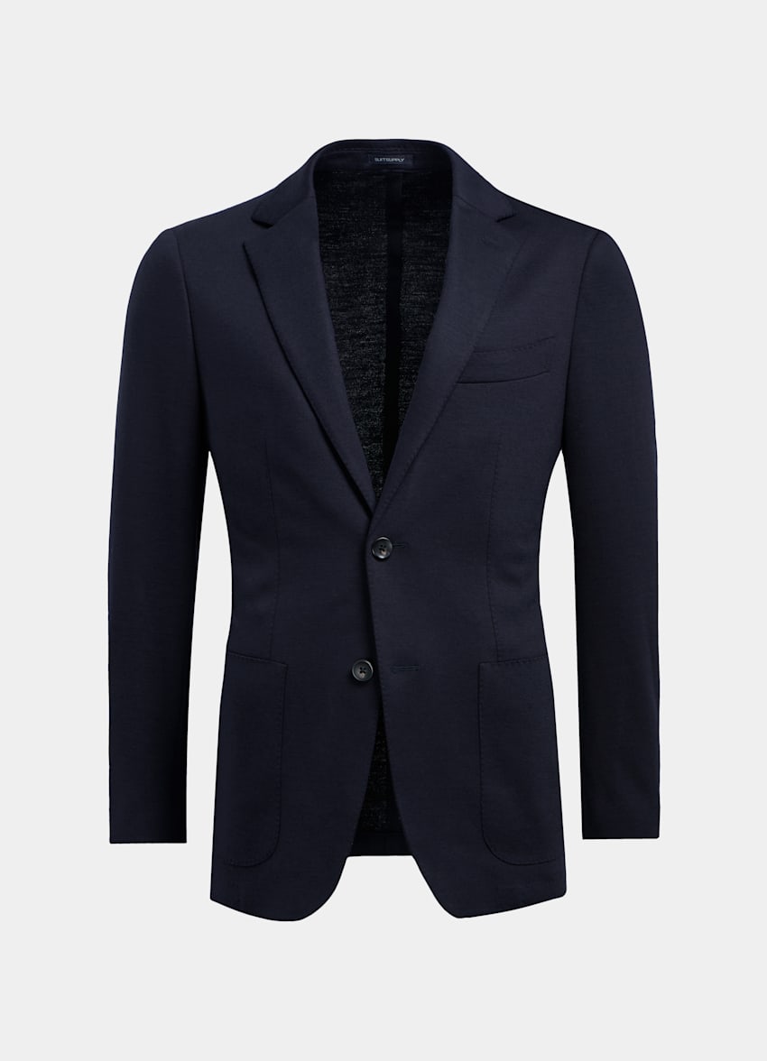 SUITSUPPLY Knitted Wool Cotton by Dondi, Italy  Mid Blue Tailored Fit Lazio Suit