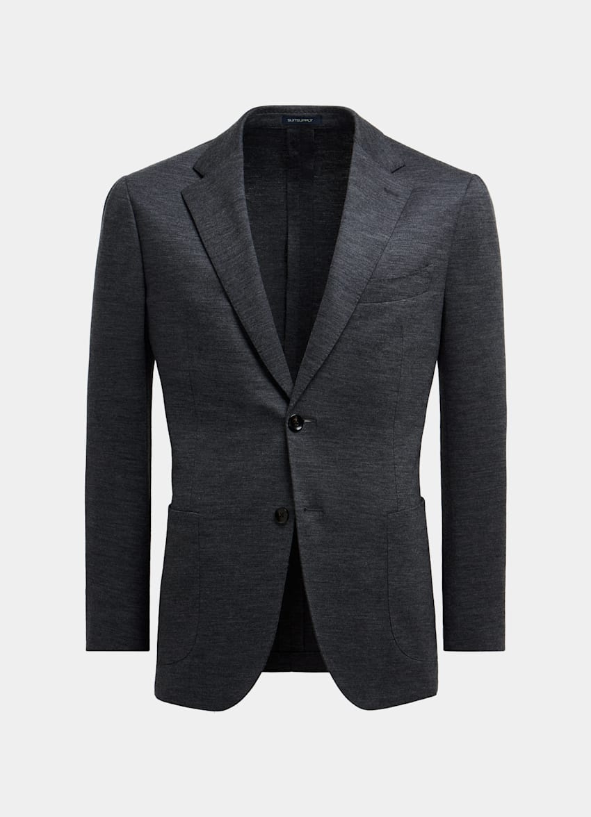 SUITSUPPLY Knitted Wool Cotton by Dondi, Italy Dark Grey Lazio Suit