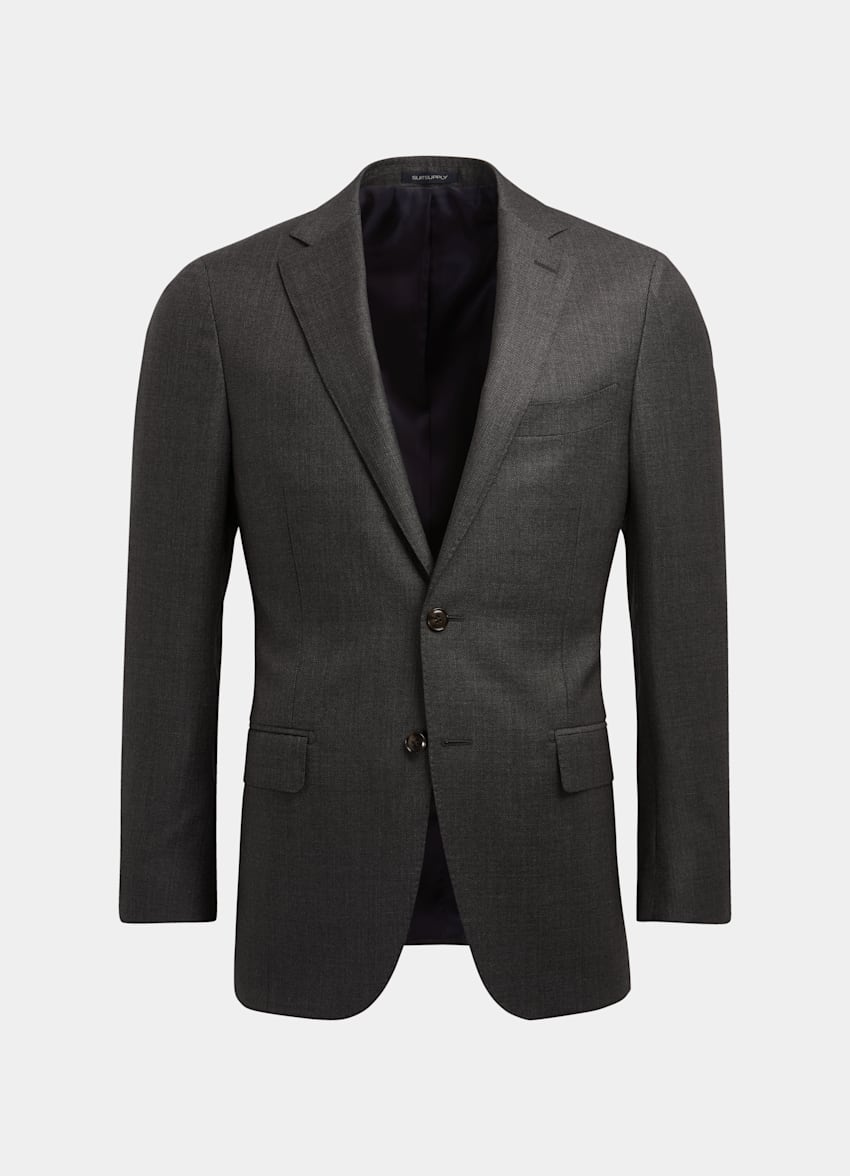 SUITSUPPLY Pure S130's Wool by Vitale Barberis Canonico, Italy Dark Grey Bird's Eye Sienna Suit
